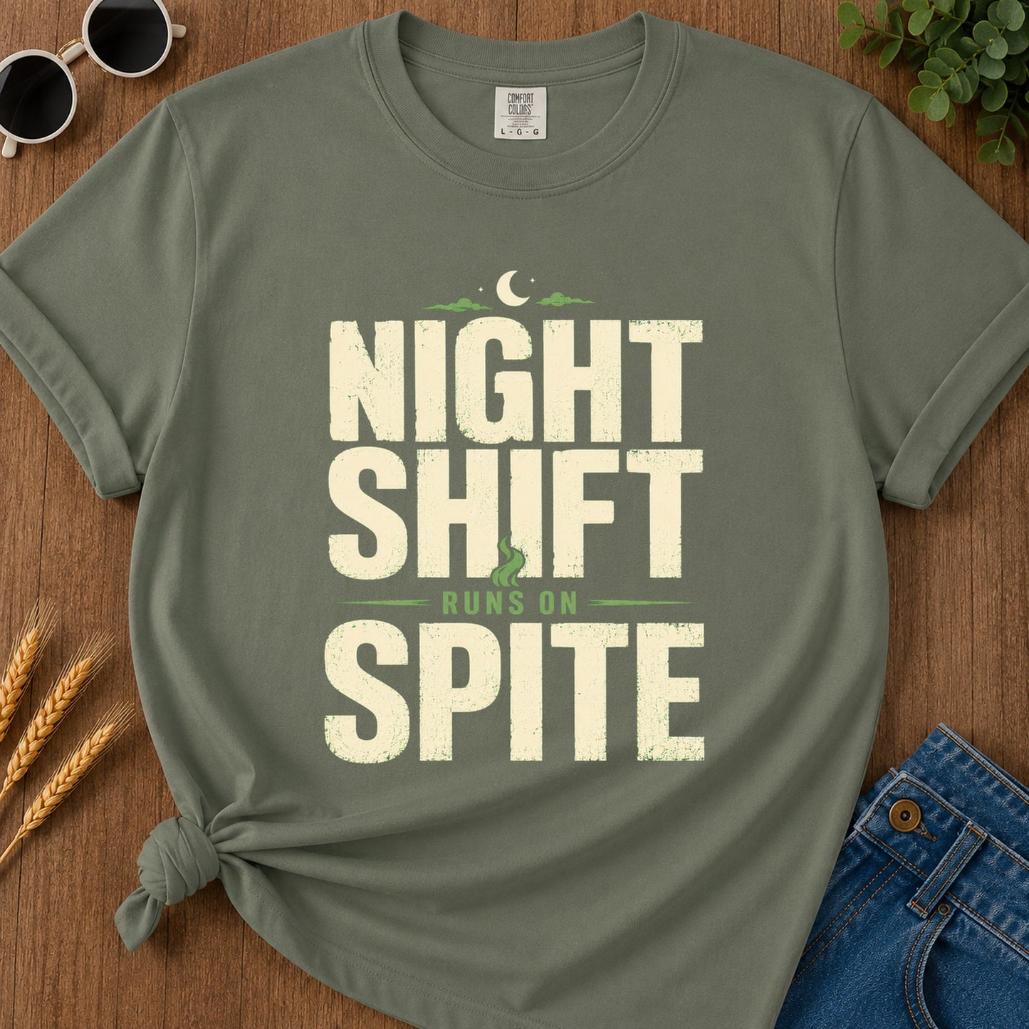Night Shift Runs Spite T-Shirt - Moss