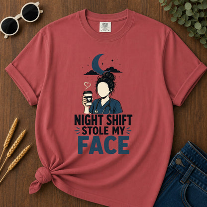 Night Shift Stole Face T-Shirt - Crimson