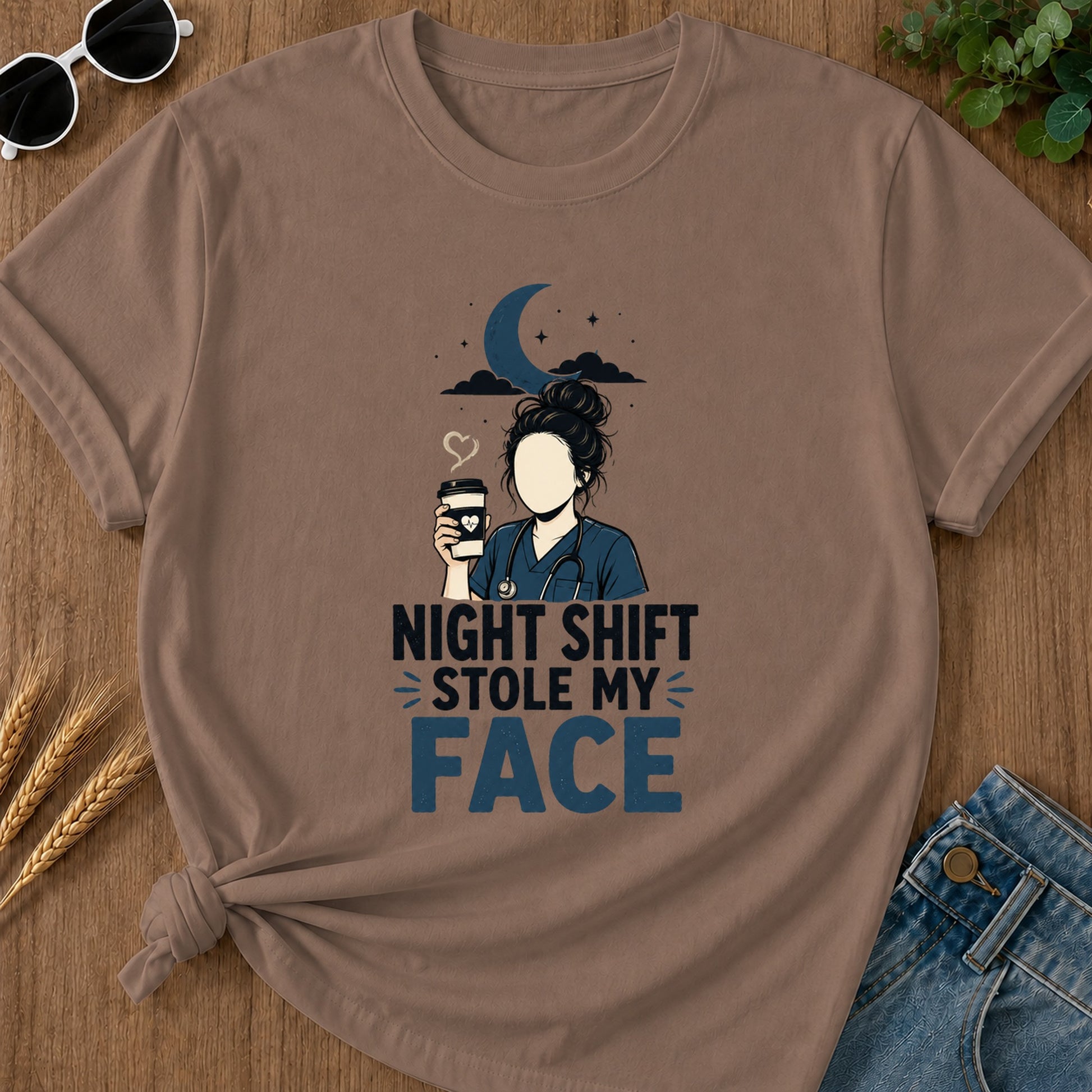 Night Shift Stole Face T-Shirt - Espresso