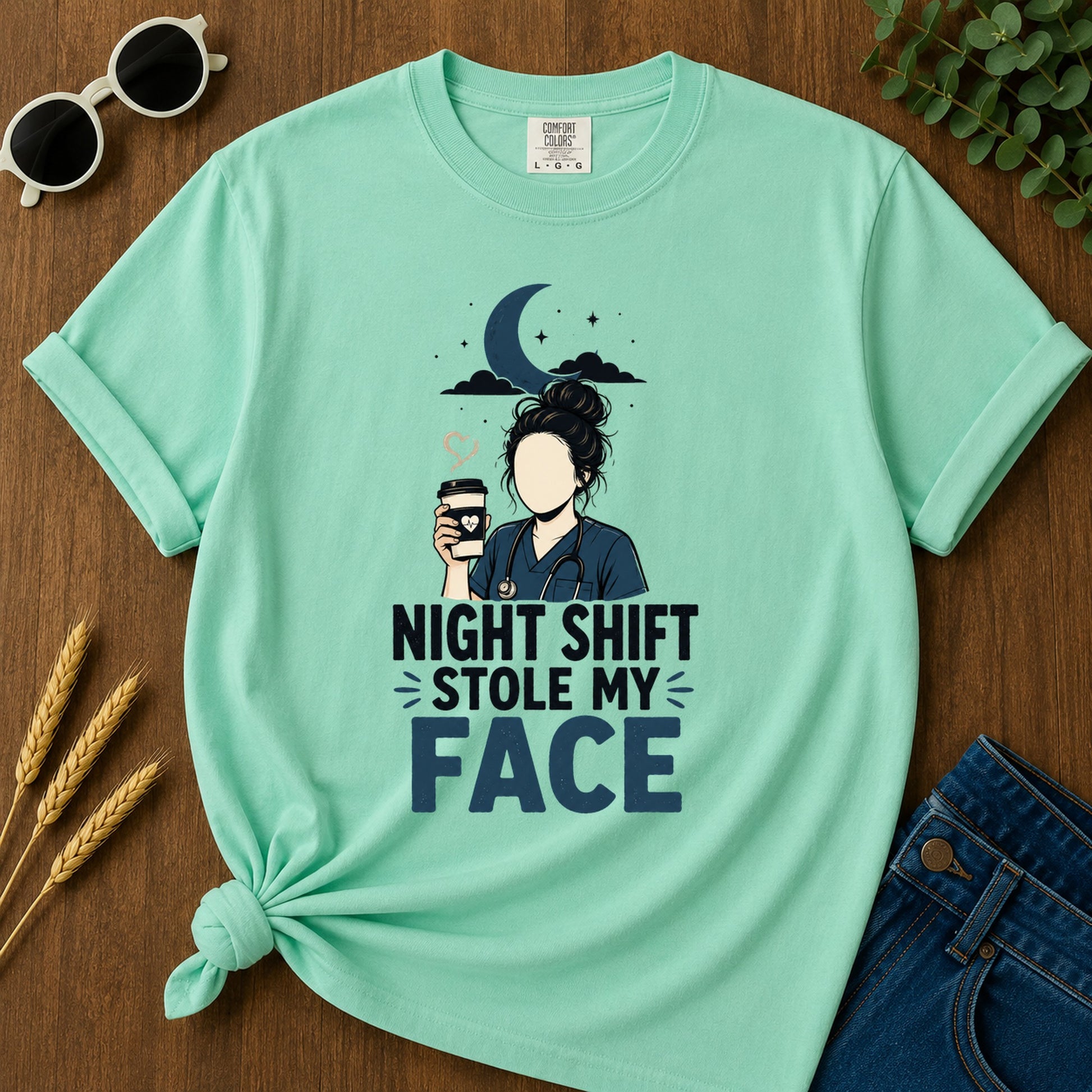 Night Shift Stole Face T-Shirt - Island Reef