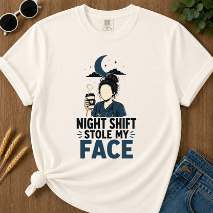 Night Shift Stole Face T-Shirt - Ivory