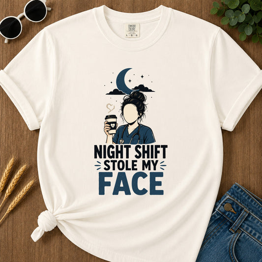 Night Shift Stole Face T-Shirt - Ivory