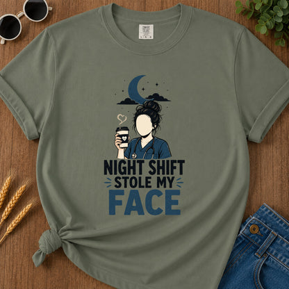 Night Shift Stole Face T-Shirt - Moss