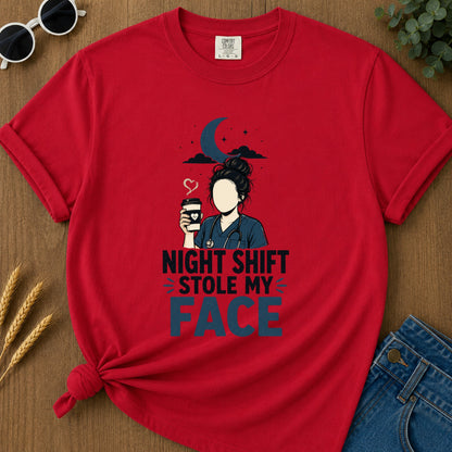 Night Shift Stole Face T-Shirt - Red