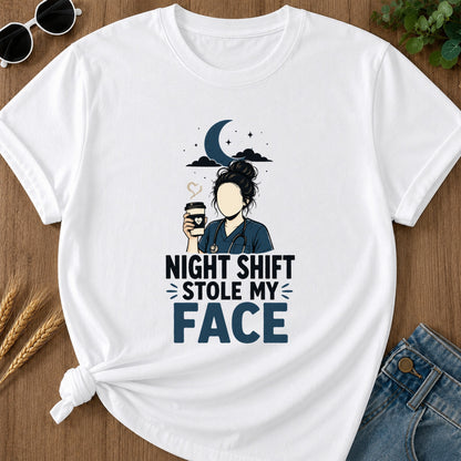 Night Shift Stole Face T-Shirt - White