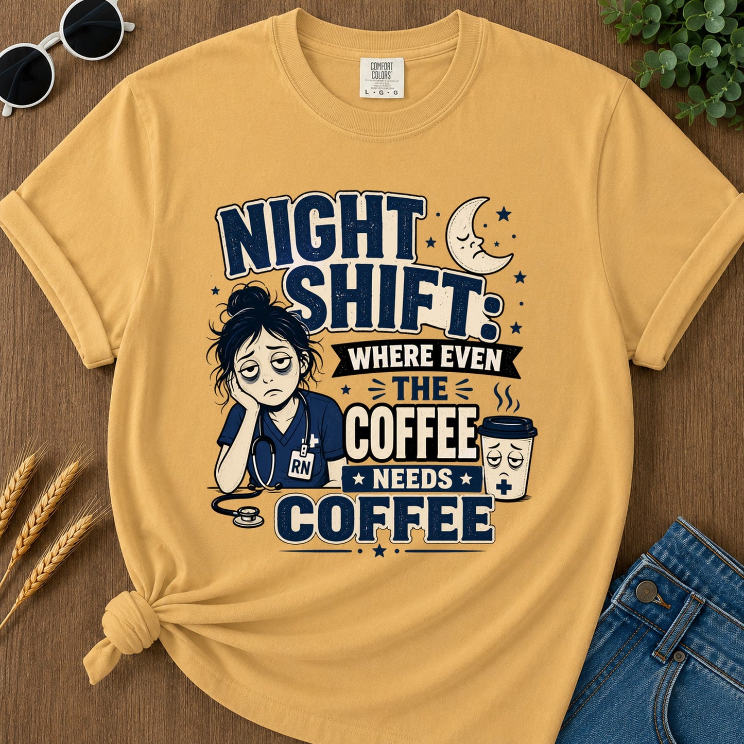 Night Shift Where Even T-Shirt - Mustard
