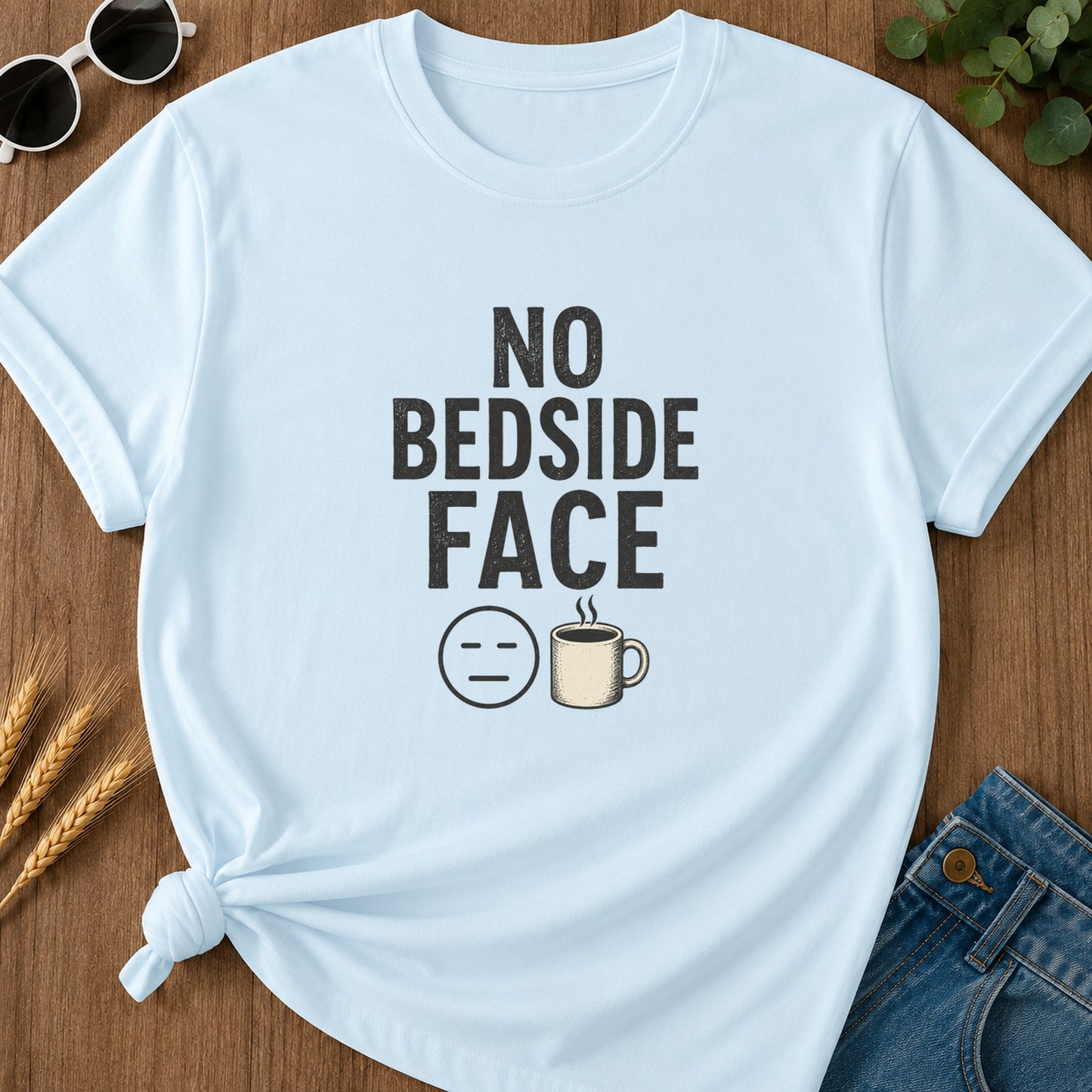 No Bedside Face T-Shirt - Chambray