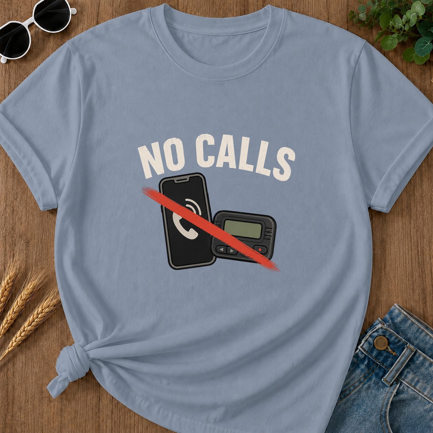 No Calls T-Shirt - Blue Jean