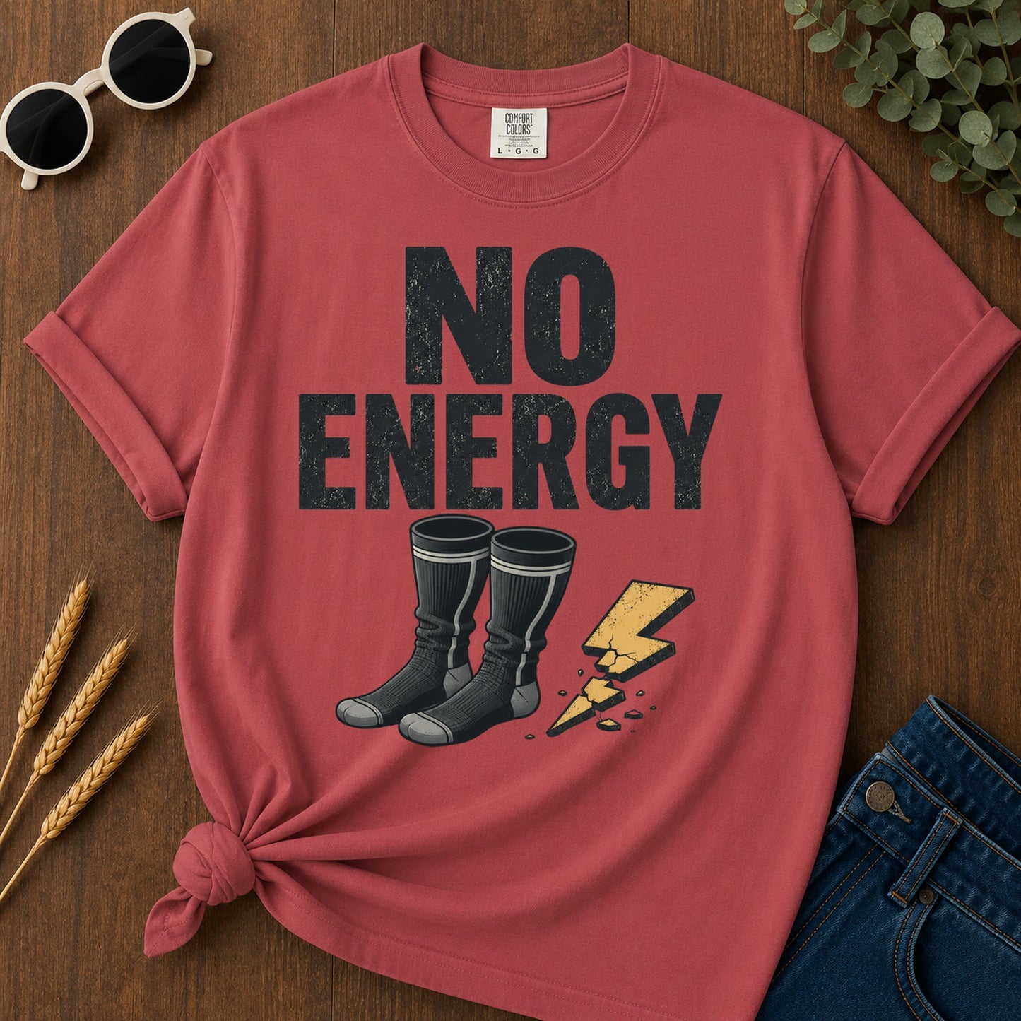 No Energy Socks T-Shirt - Crimson