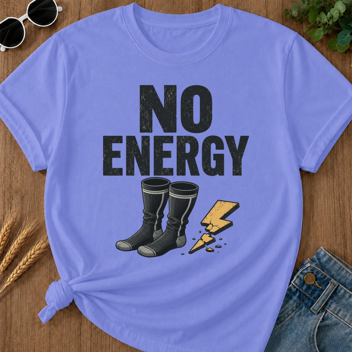 No Energy Socks T-Shirt - Flo Blue