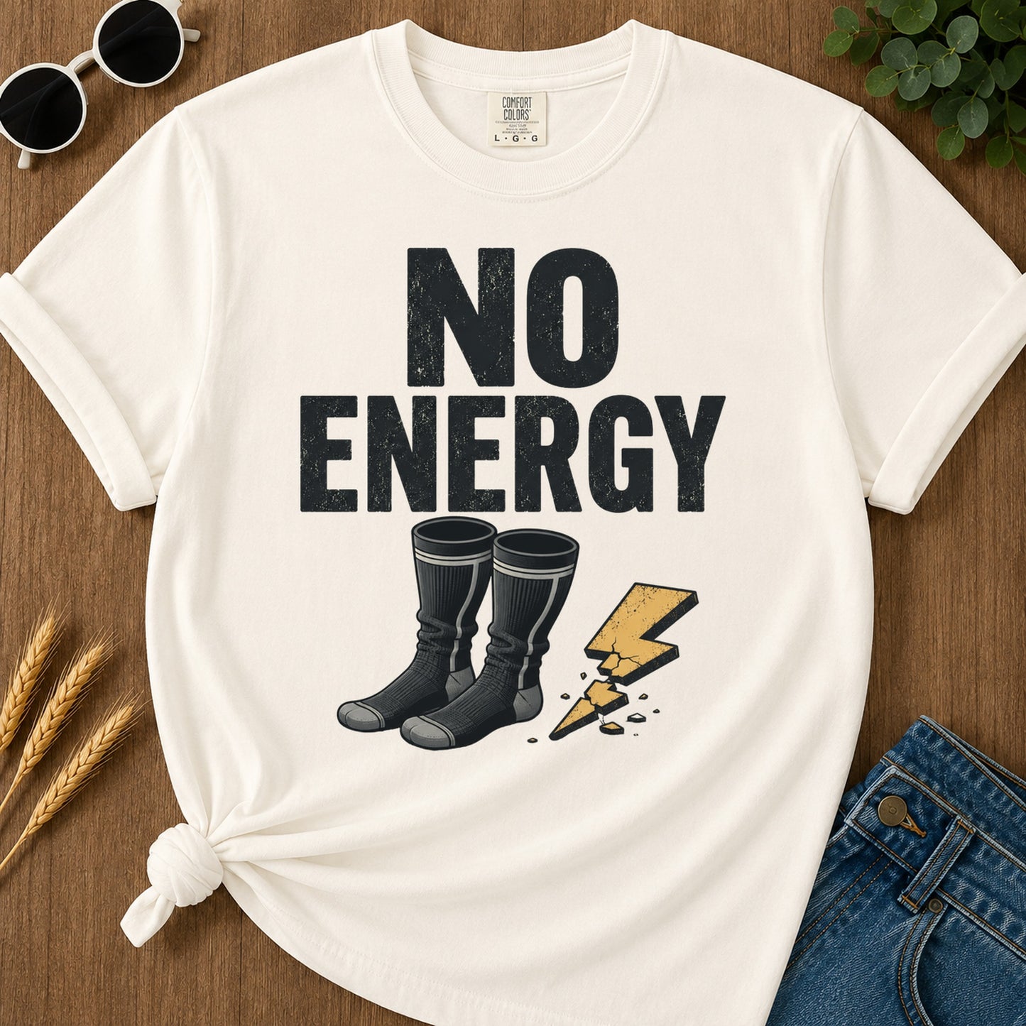 No Energy Socks T-Shirt - Ivory