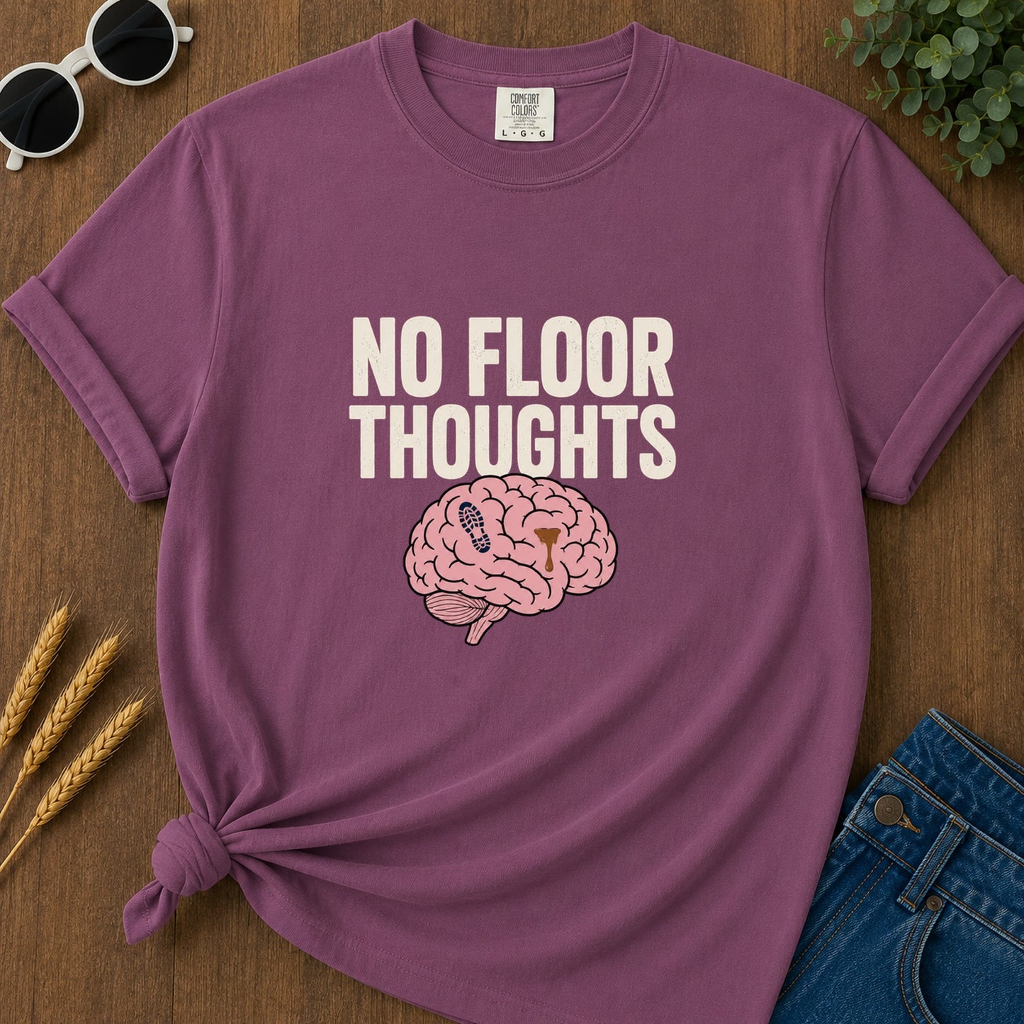 No Floor Thoughts T-Shirt - Berry