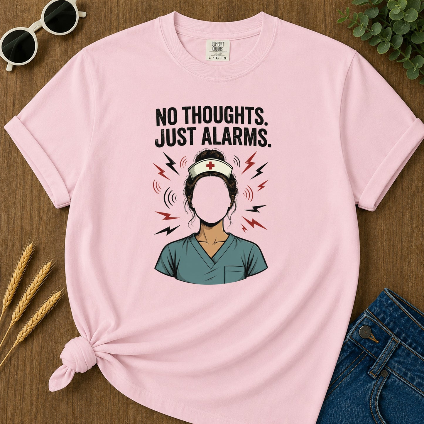 No Thoughts Just Alarms T-Shirt - Blossom