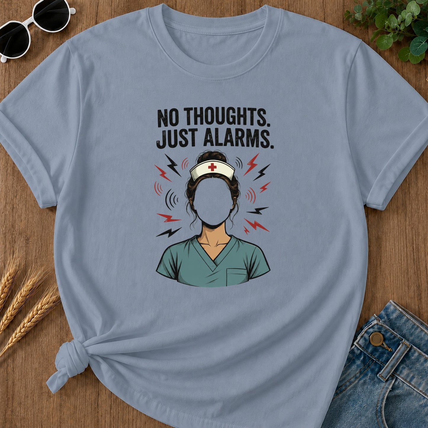 No Thoughts Just Alarms T-Shirt - Blue Jean