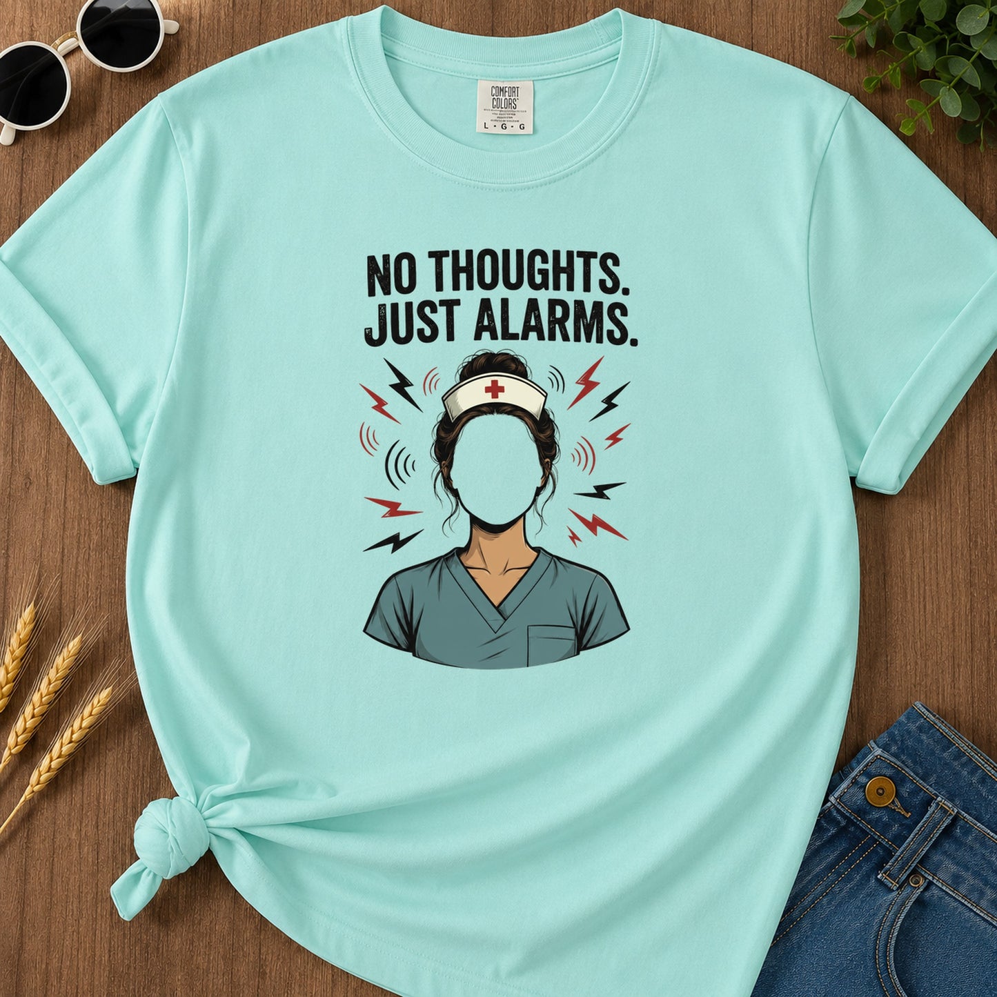 No Thoughts Just Alarms T-Shirt - Chalky Mint