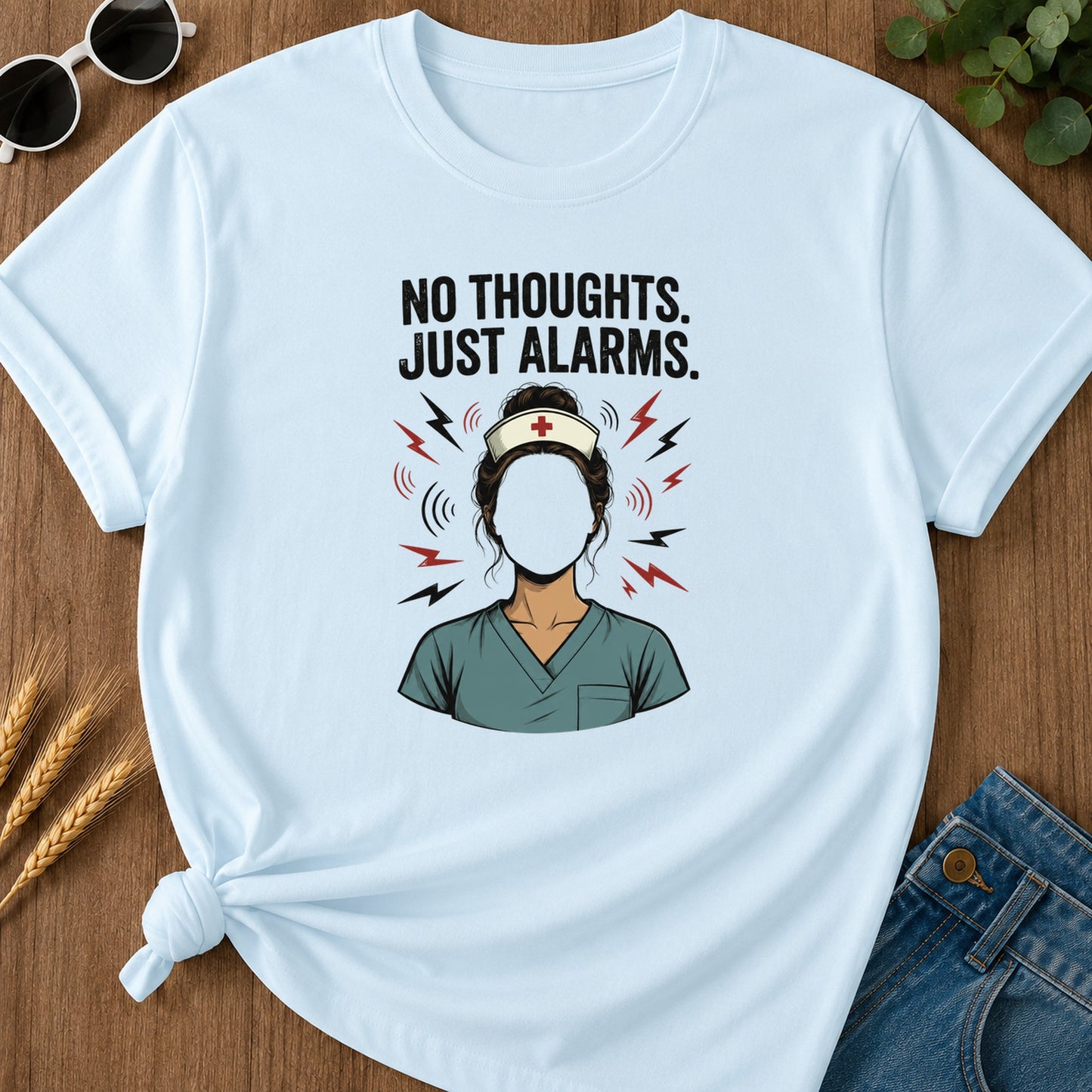 No Thoughts Just Alarms T-Shirt - Chambray
