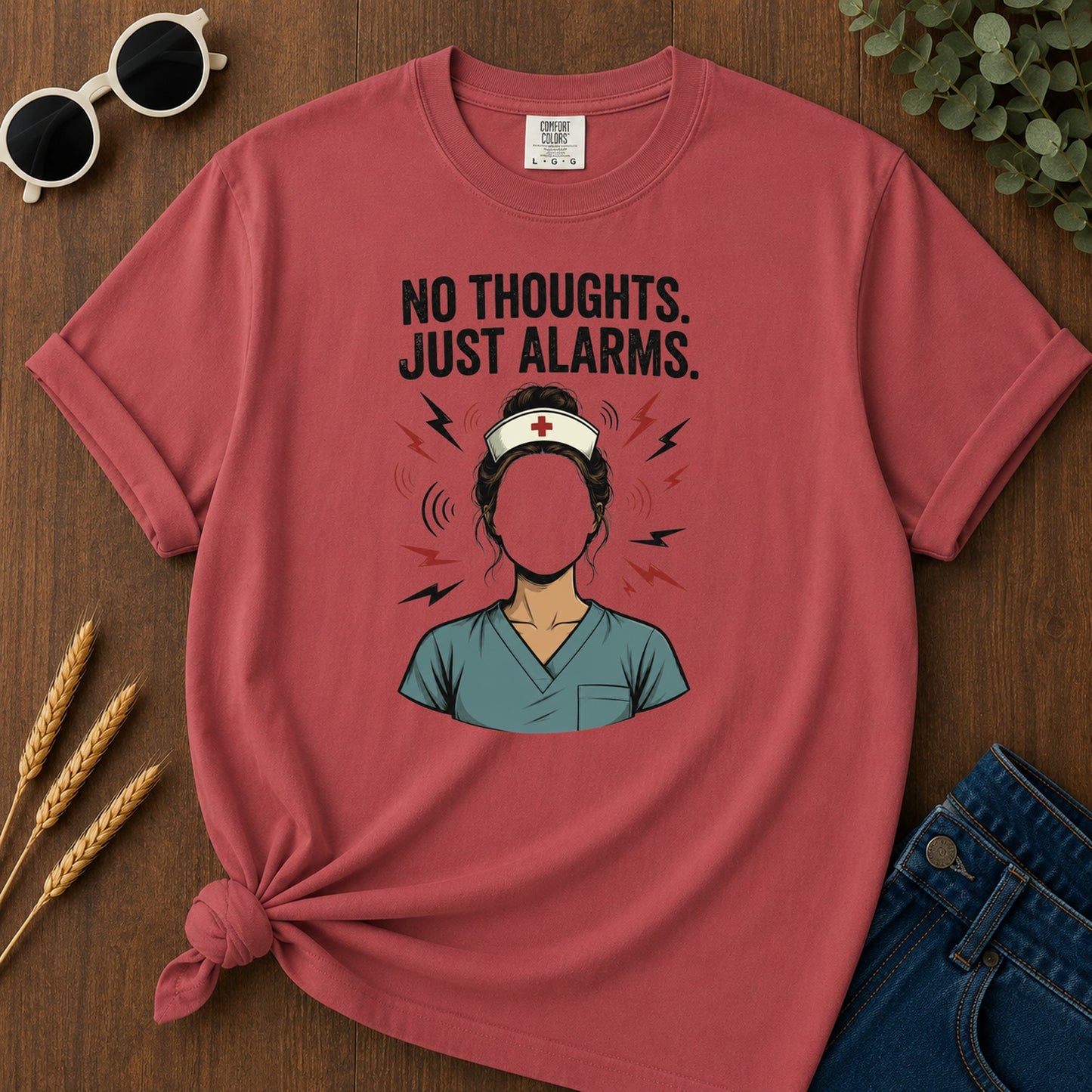 No Thoughts Just Alarms T-Shirt - Crimson