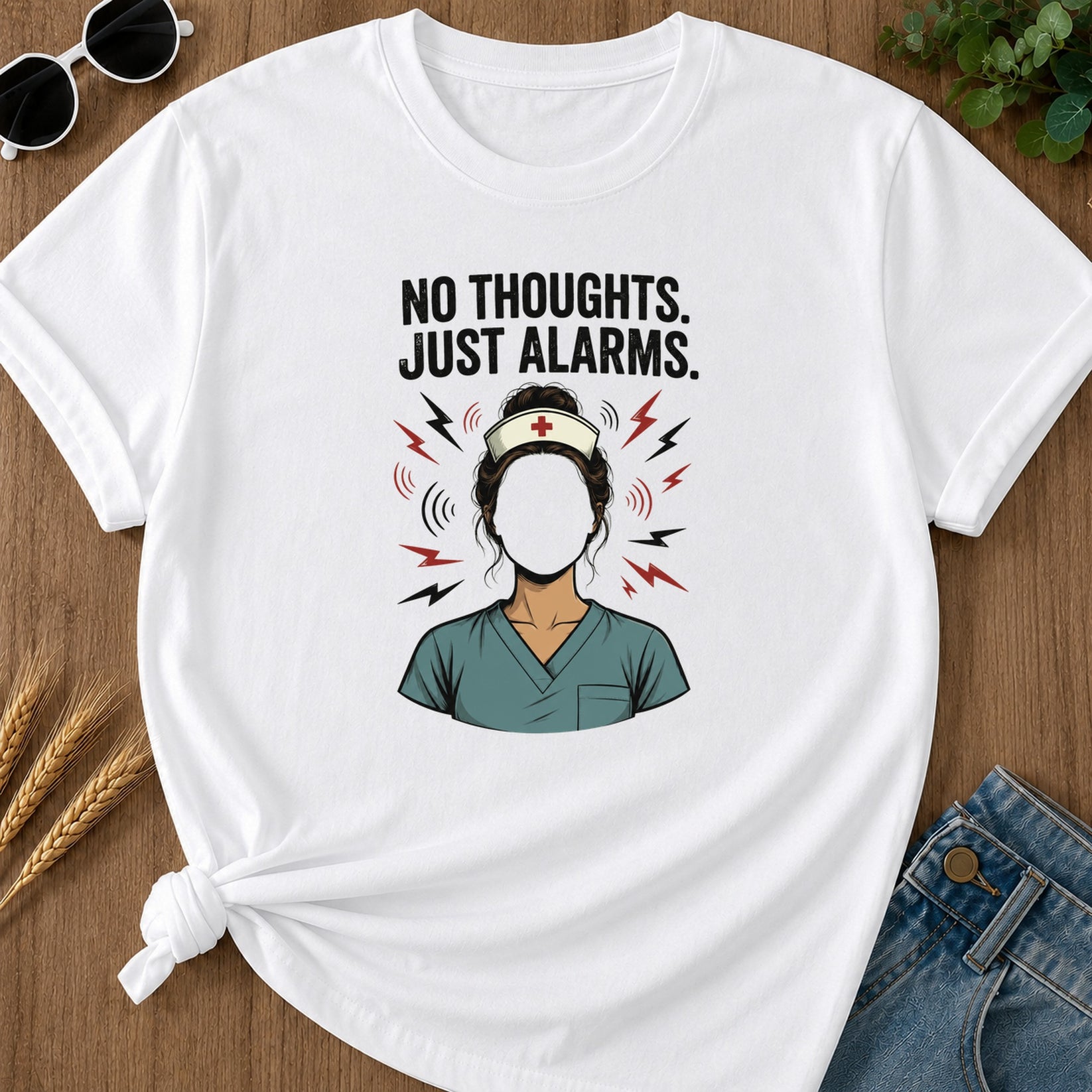 No Thoughts Just Alarms T-Shirt - White
