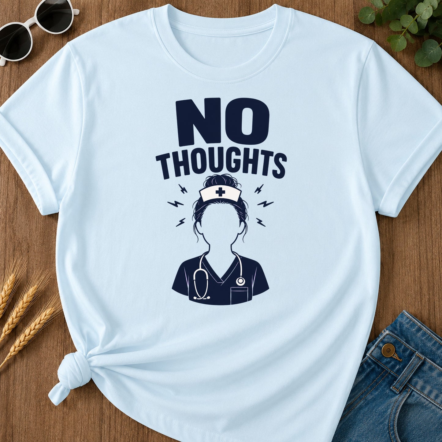 No Thoughts T-Shirt - Chambray