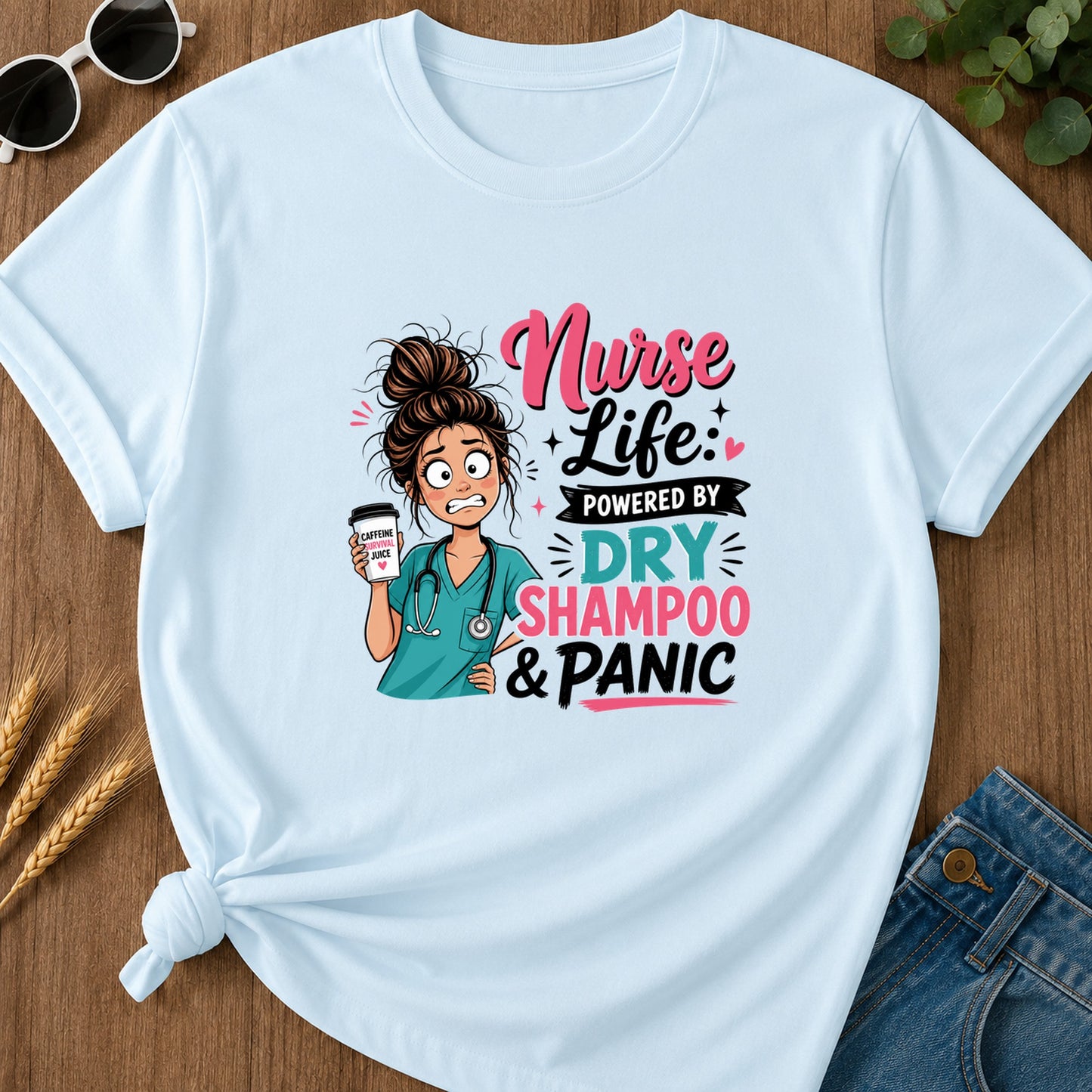 Nurse Life Powered By T-Shirt - Chambray
