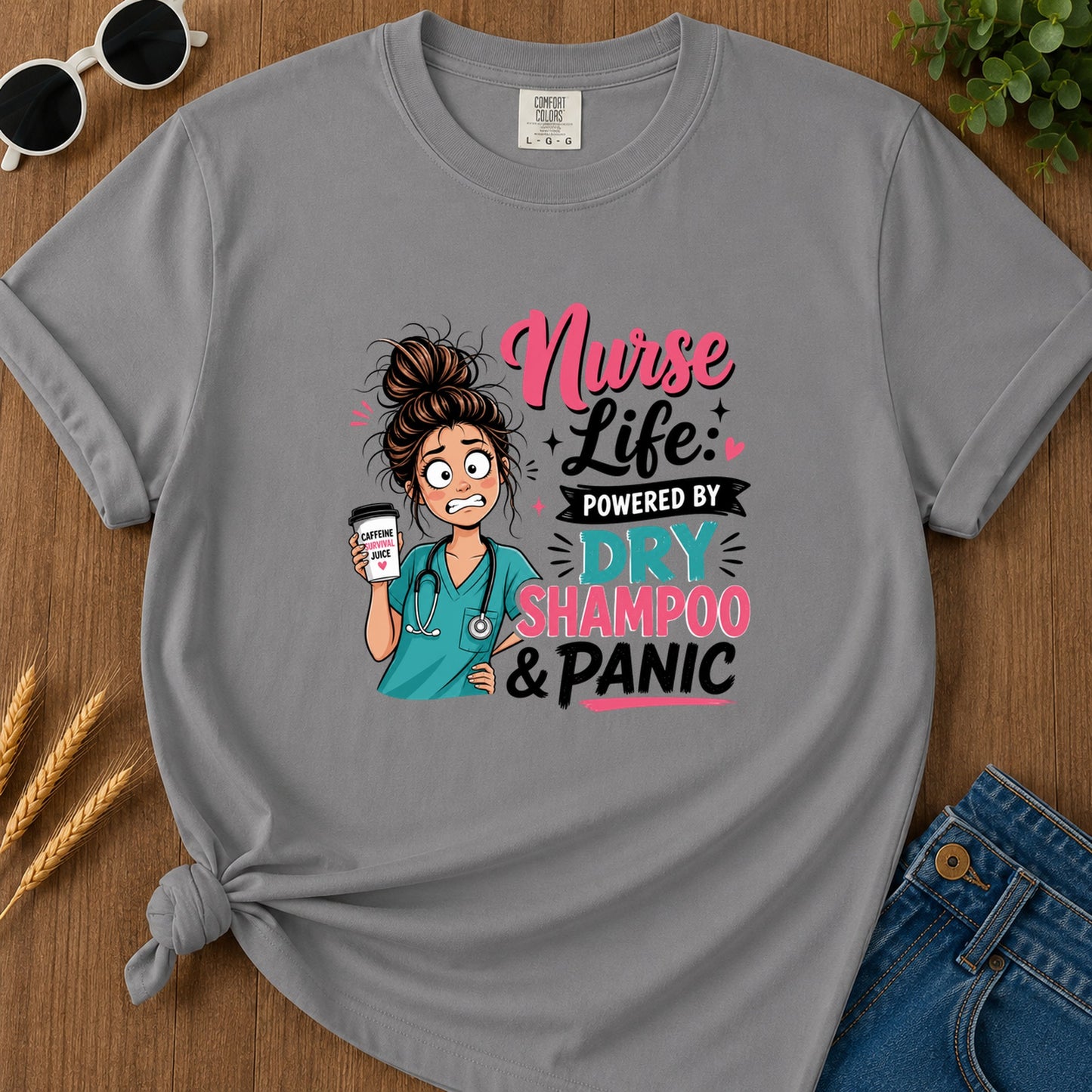 Nurse Life Powered By T-Shirt - Grey