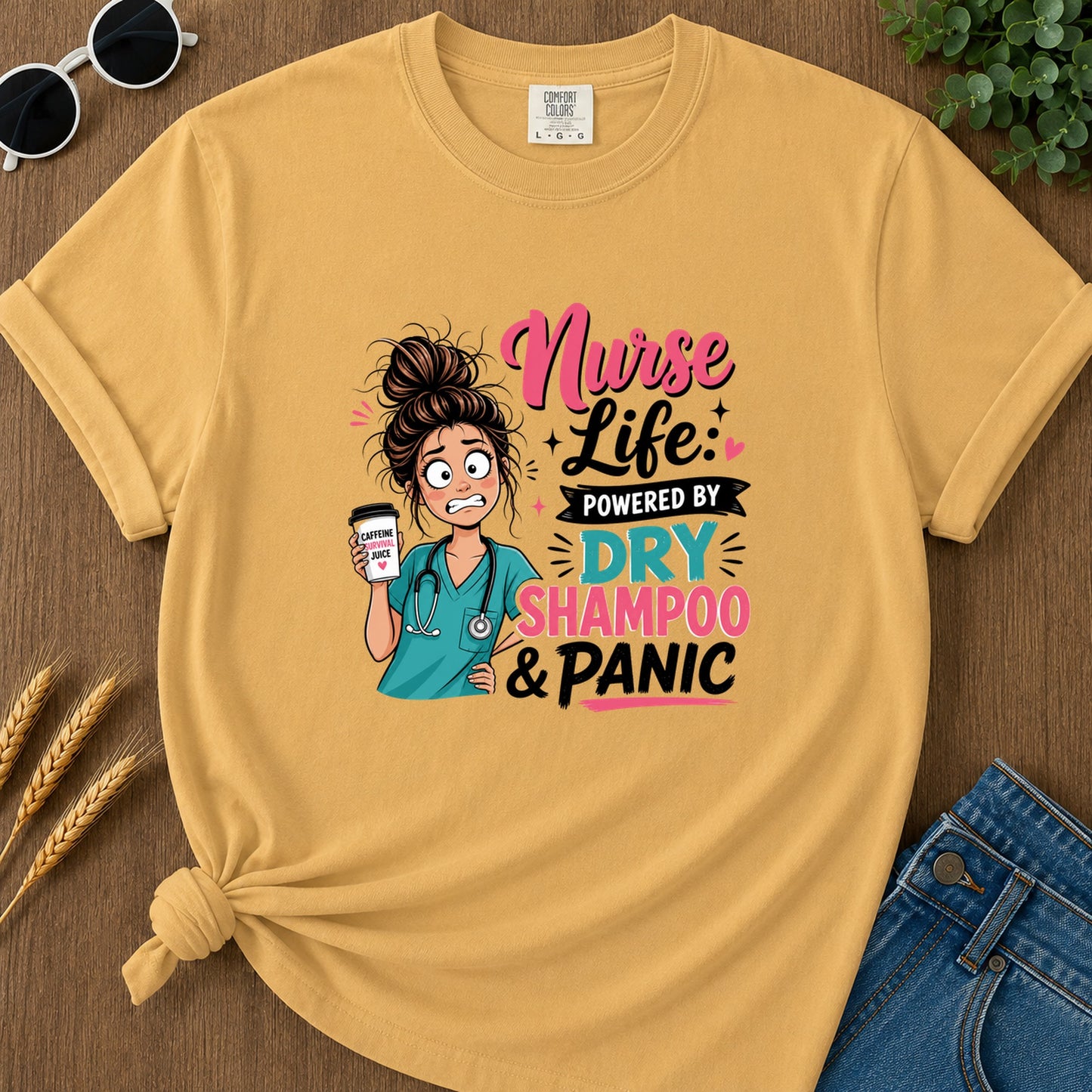 Nurse Life Powered By T-Shirt - Mustard
