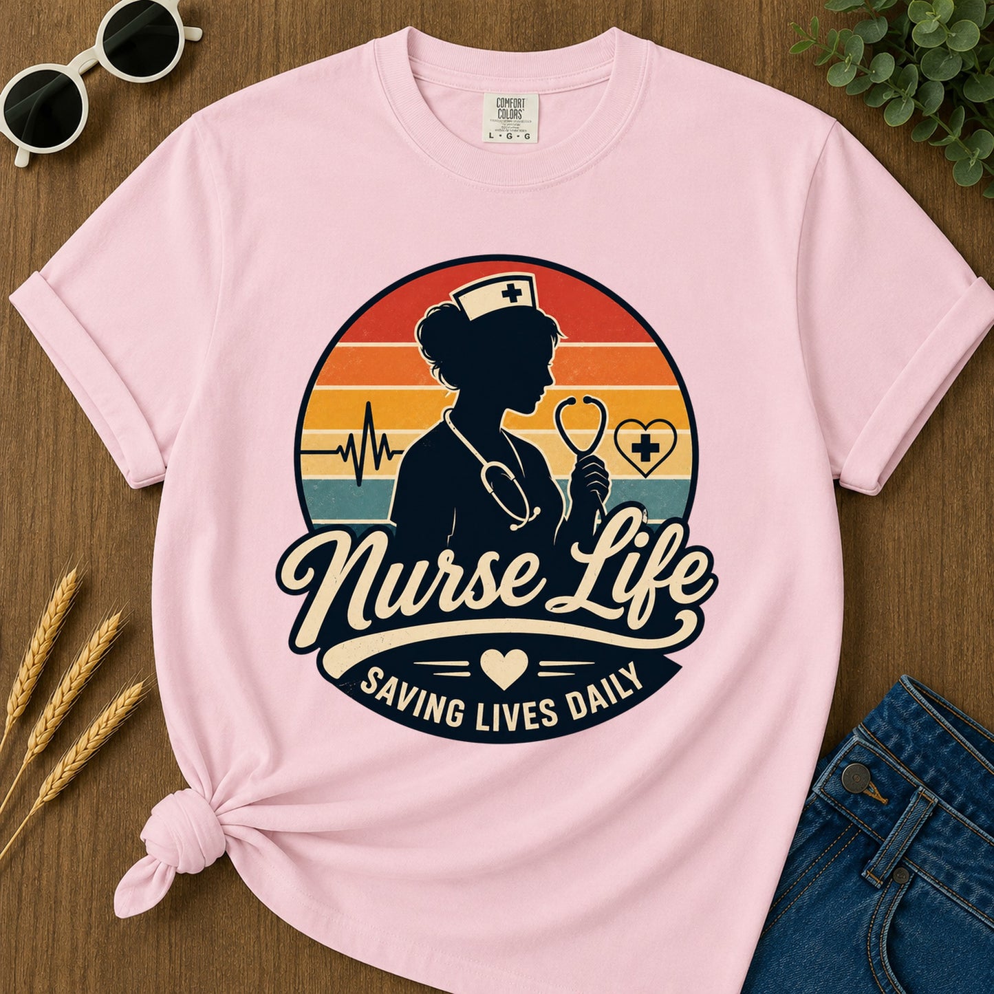 Nurse Life Saving Lives Daily T-Shirt - Blossom