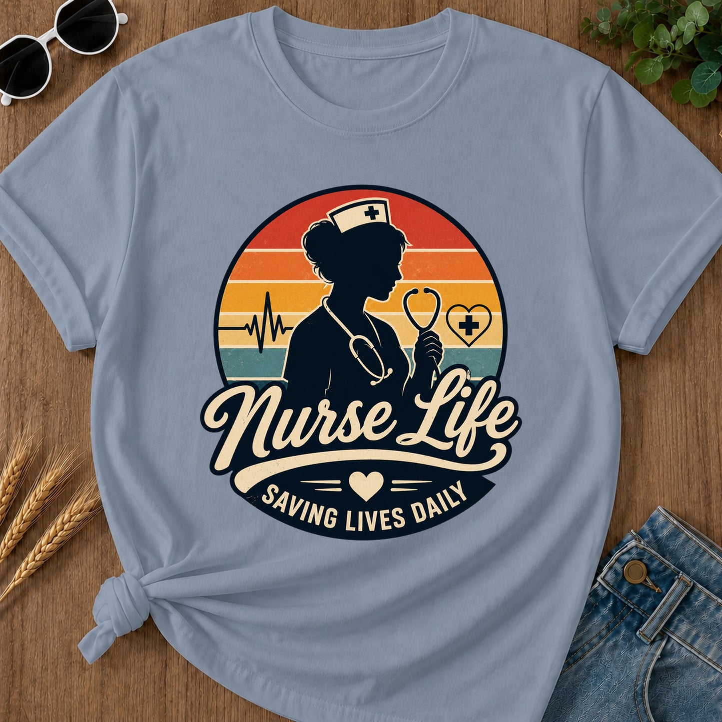 Nurse Life Saving Lives Daily T-Shirt - Blue Jean