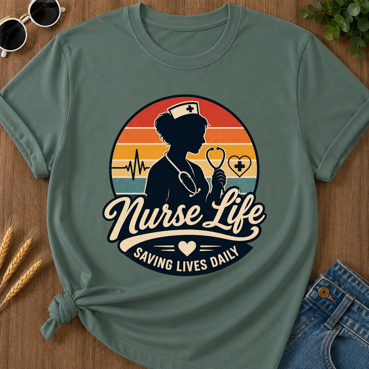 Nurse Life Saving Lives Daily T-Shirt - Blue Spruce