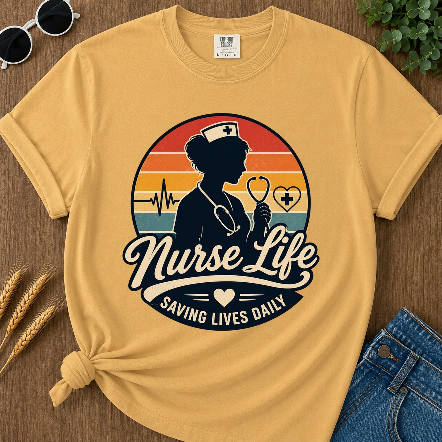 Nurse Life Saving Lives Daily T-Shirt - Mustard