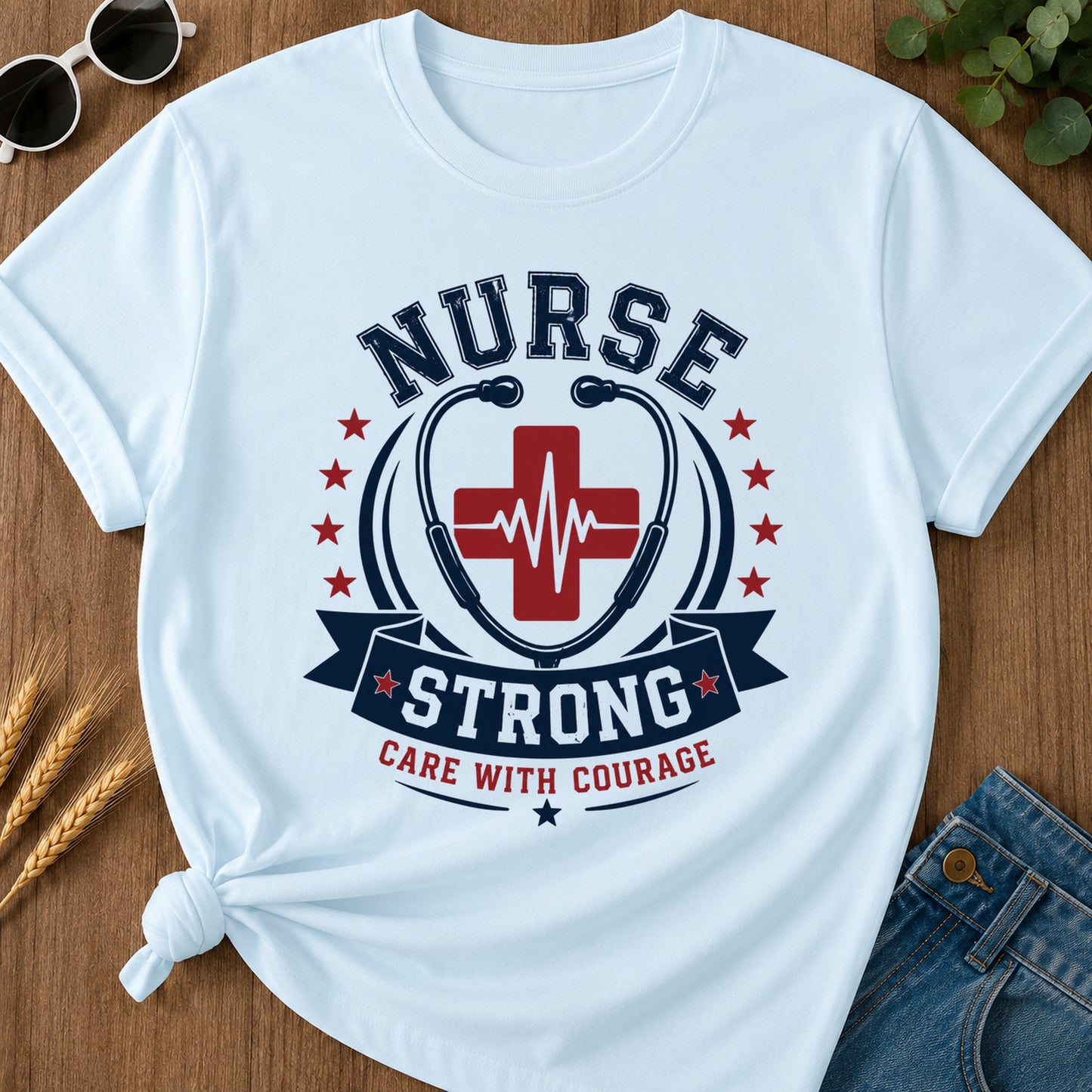 Nurse Strong Care With Courage T-Shirt - Chambray