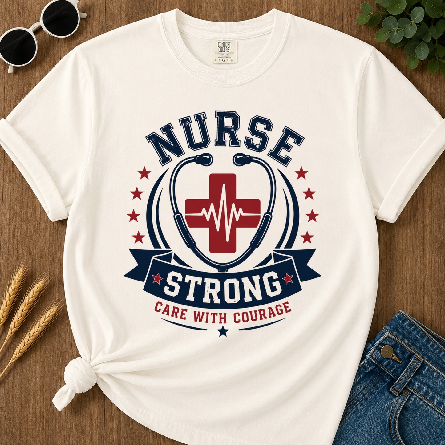 Nurse Strong Care With Courage T-Shirt - Ivory