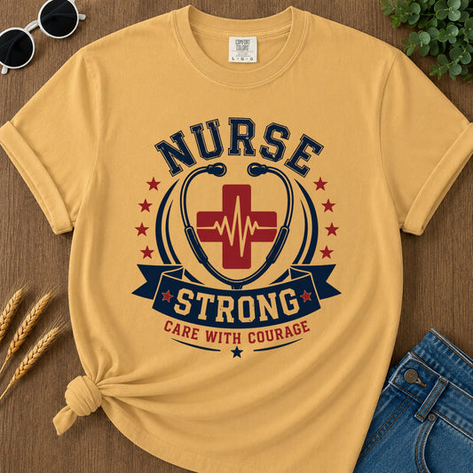 Nurse Strong Care With Courage T-Shirt - Mustard