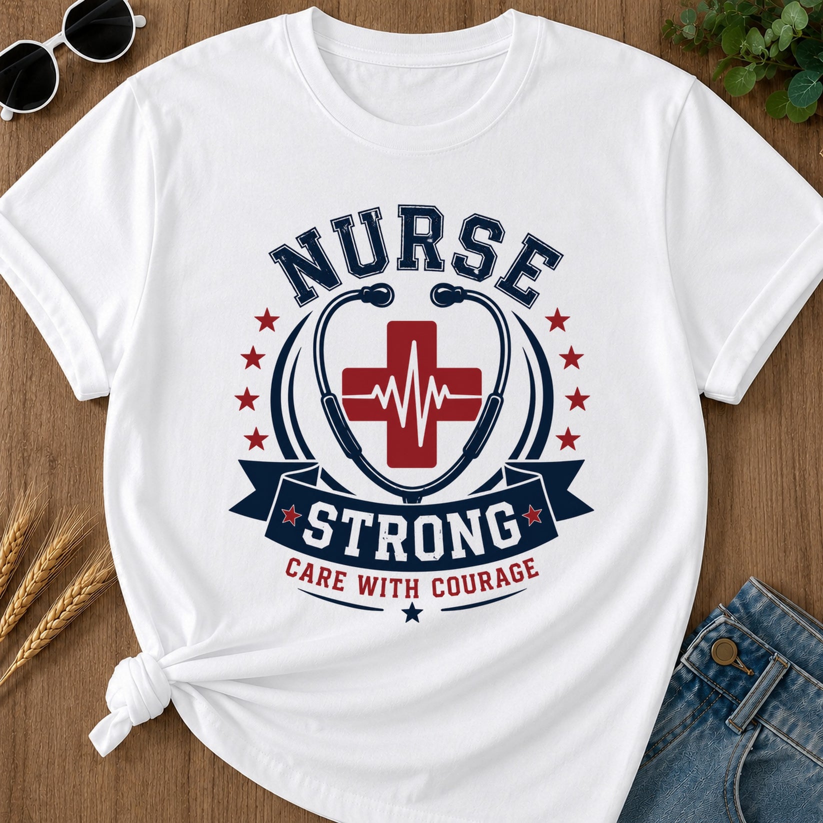 Nurse Strong Care With Courage T-Shirt - White