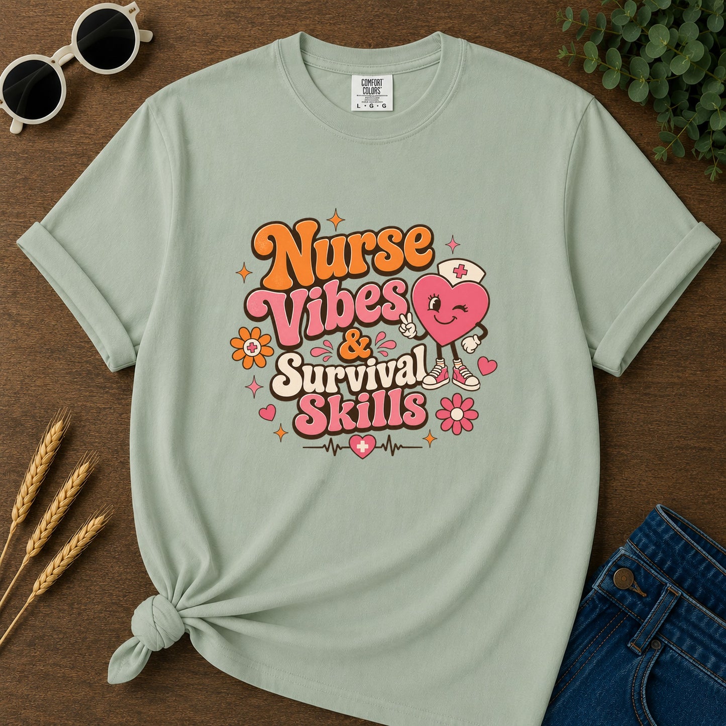 Nurse Vibes & Survival Skills T-Shirt - Bay