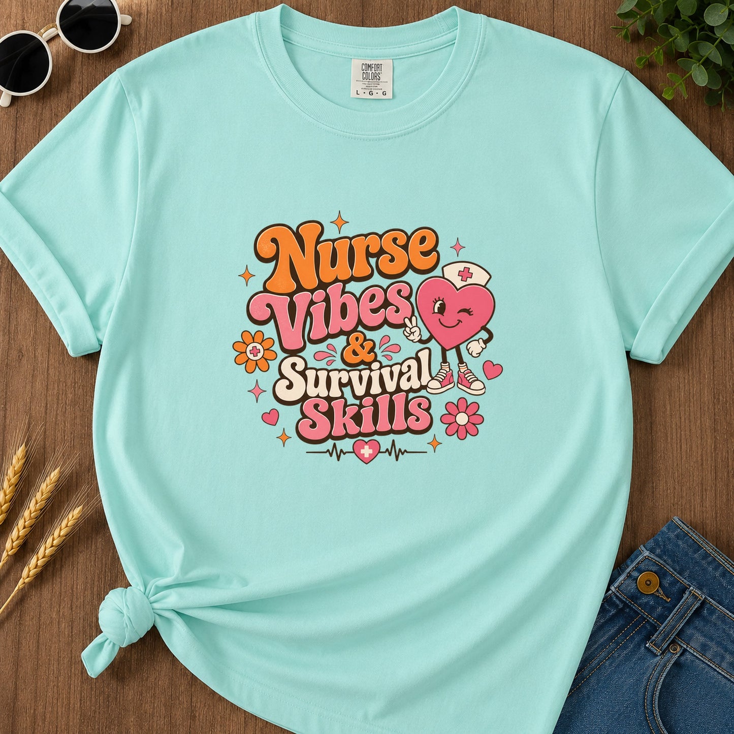 Nurse Vibes & Survival Skills T-Shirt - Chalky Mint
