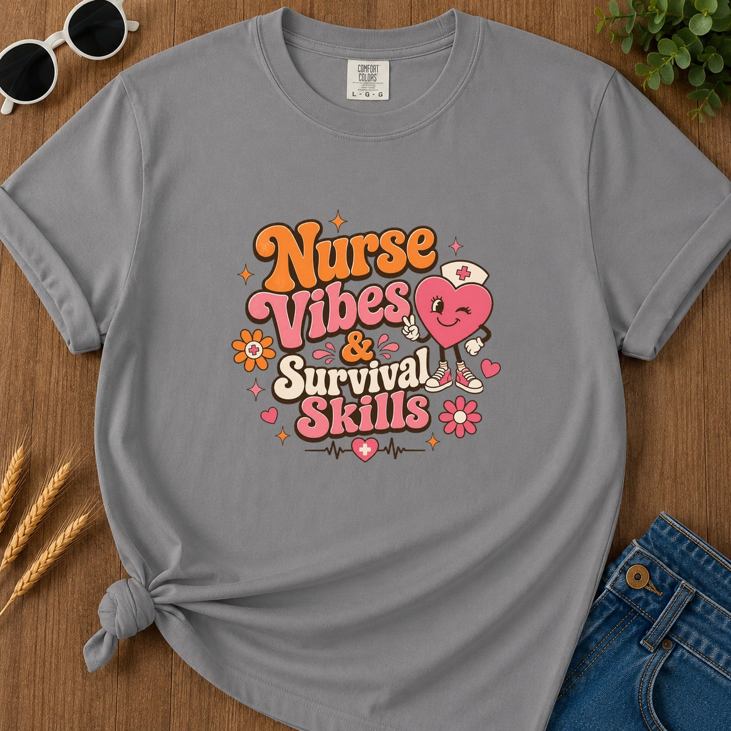 Nurse Vibes & Survival Skills T-Shirt - Grey