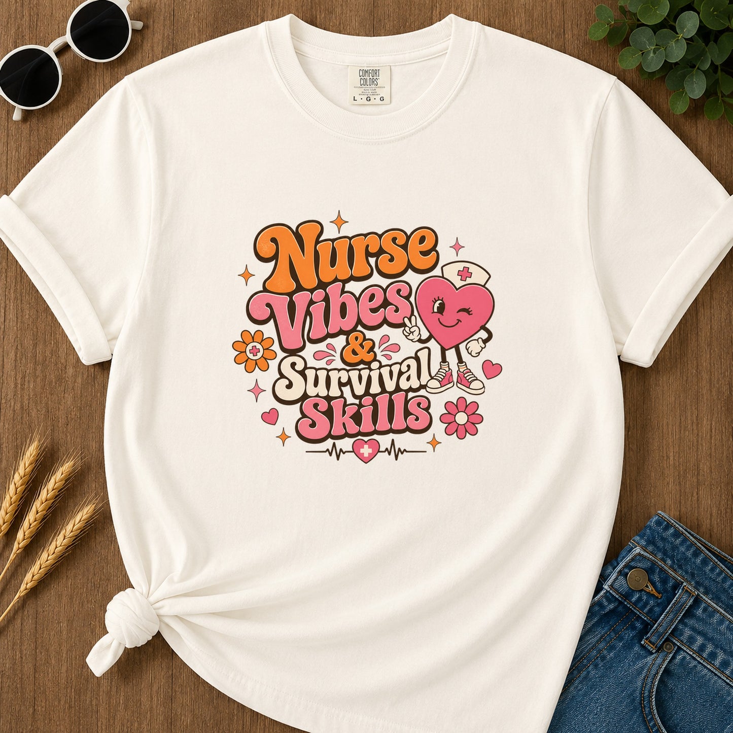 Nurse Vibes & Survival Skills T-Shirt - Ivory