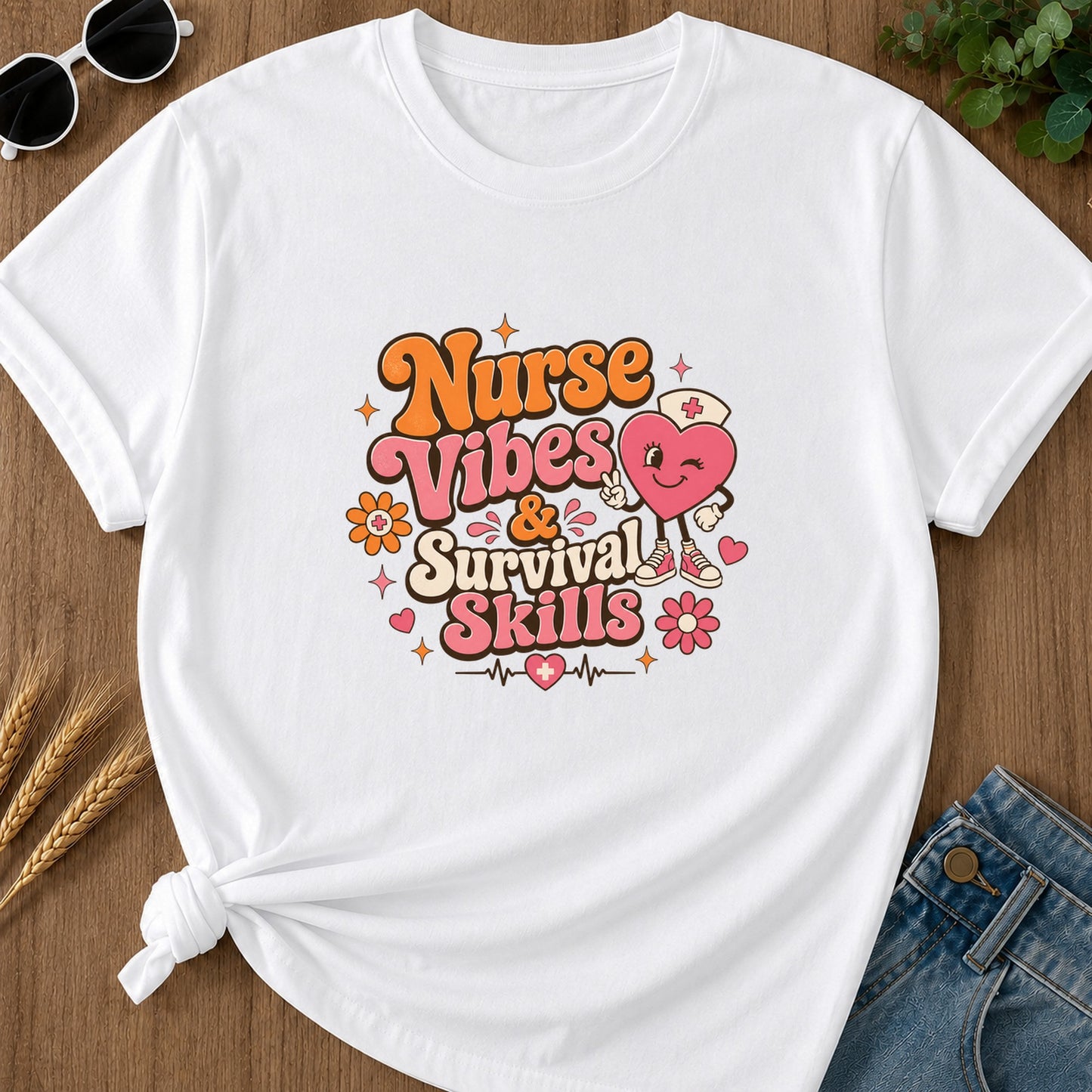 Nurse Vibes & Survival Skills T-Shirt - White