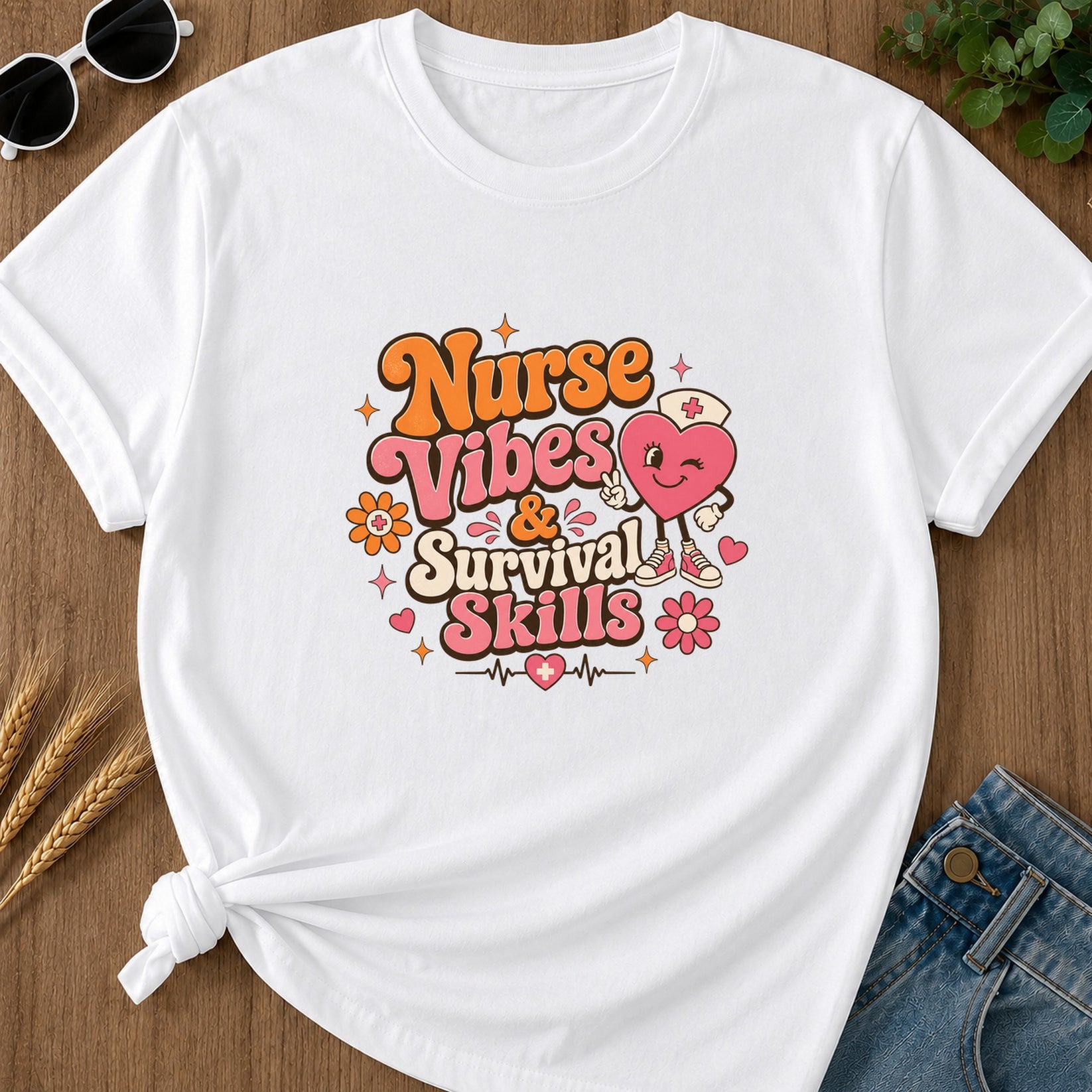 Nurse Vibes & Survival Skills T-Shirt - White