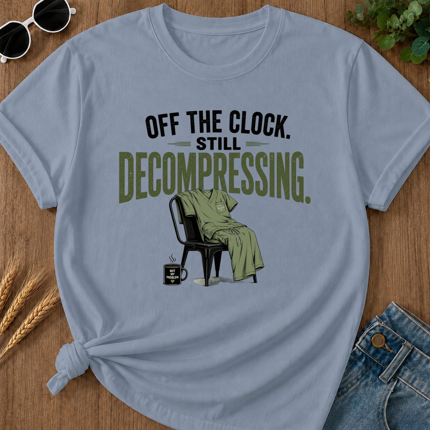 Off Clock Still Decompressing T-Shirt - Blue Jean