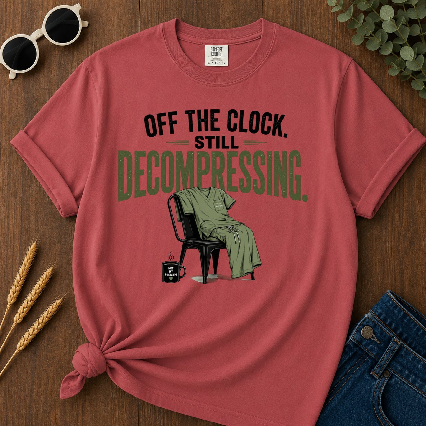 Off Clock Still Decompressing T-Shirt - Crimson