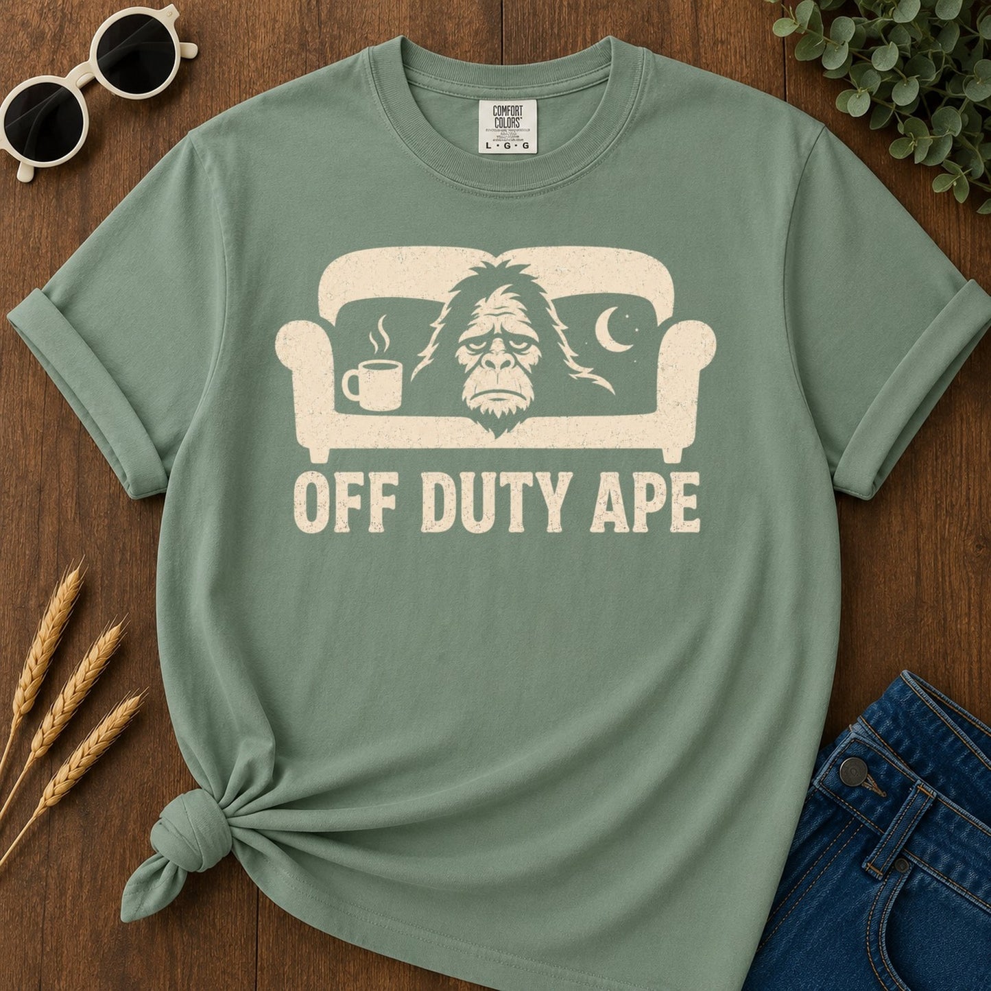 Off Duty Ape T-shirt - Light Green Mockup