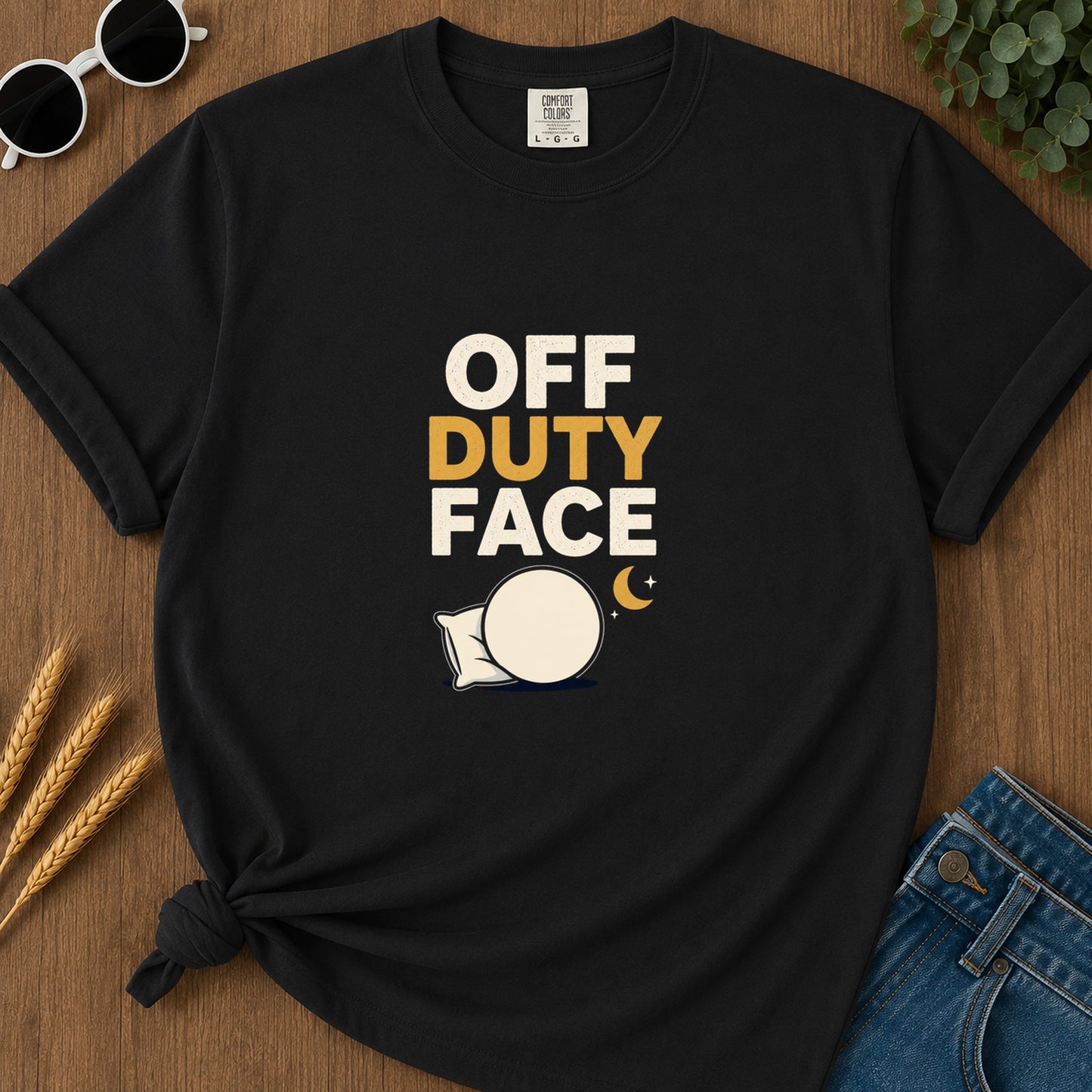 Off Duty Face Pillow T-Shirt - Black
