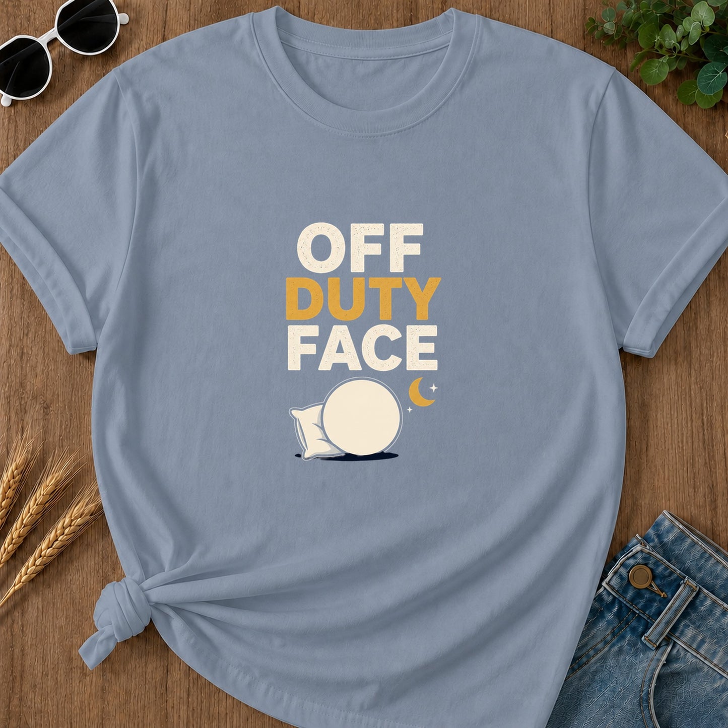 Off Duty Face Pillow T-Shirt - Blue Jean