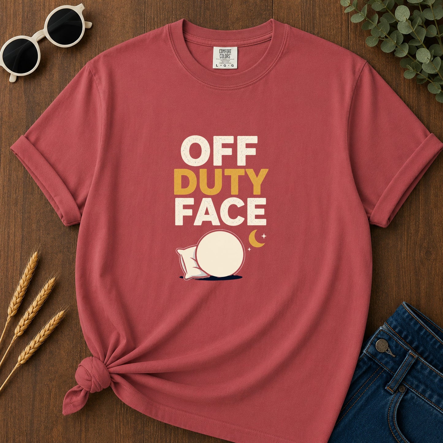 Off Duty Face Pillow T-Shirt - Crimson