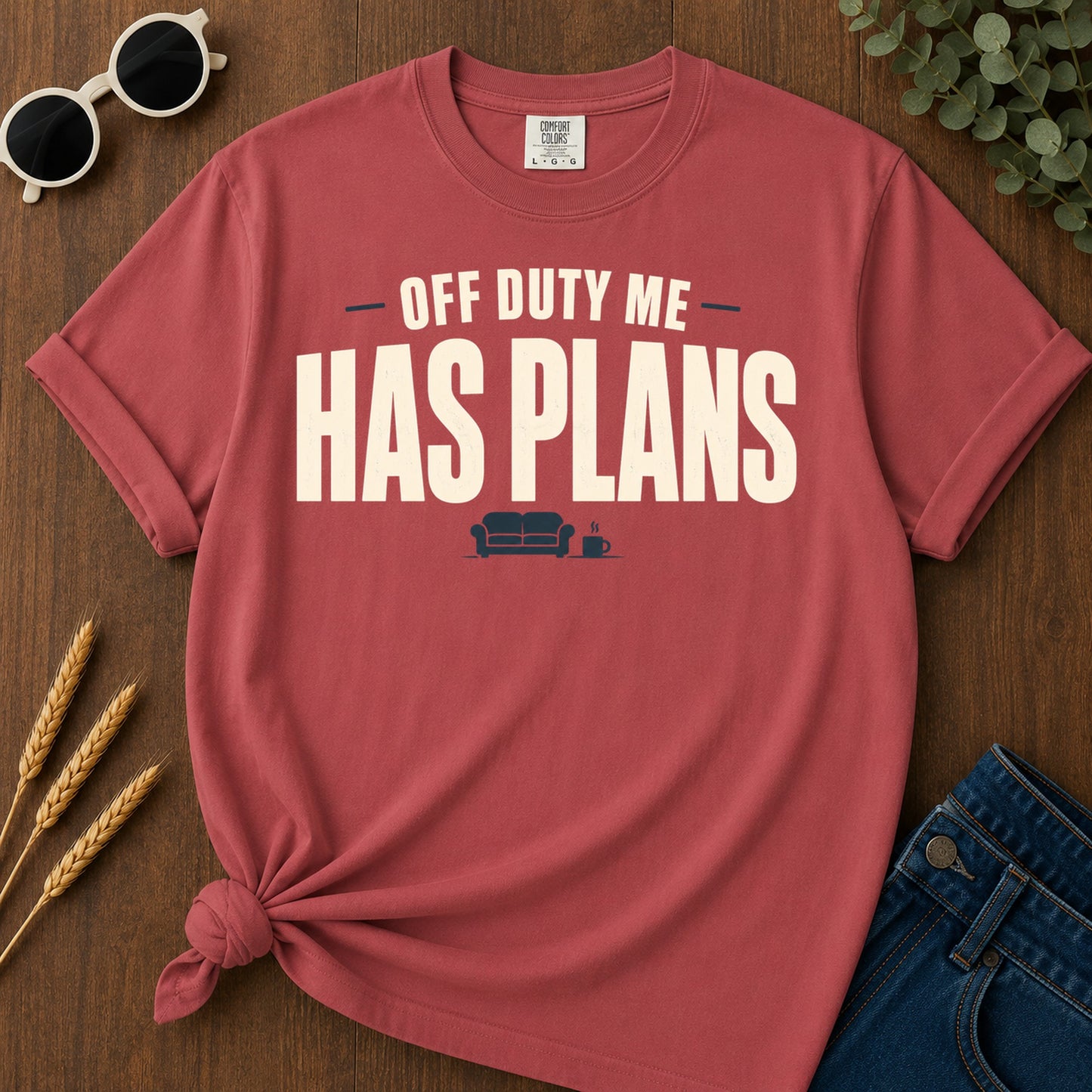 Off Duty Has Plans T-Shirt - Crimson