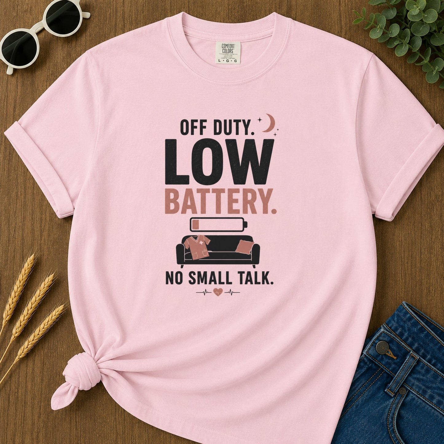 Off Duty Low Battery T-Shirt - Blossom