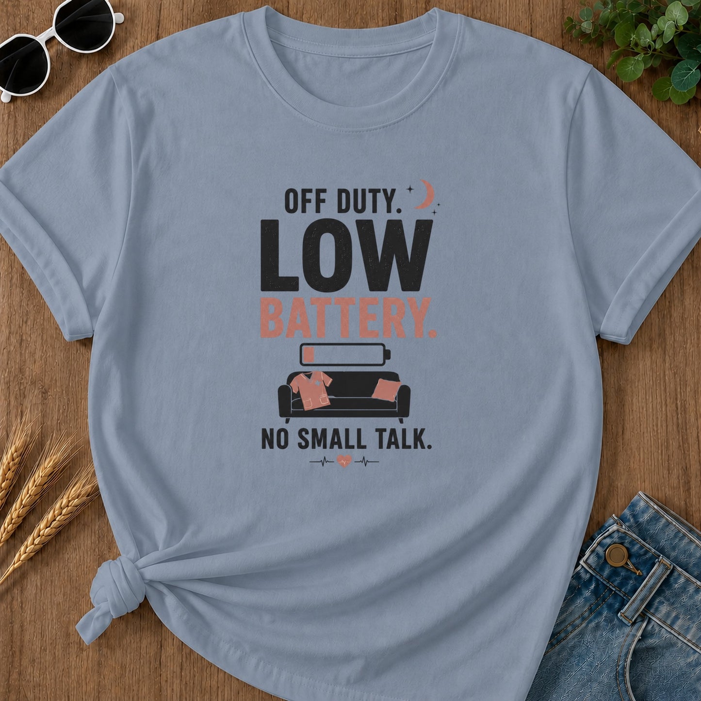 Off Duty Low Battery T-Shirt - Blue Jean