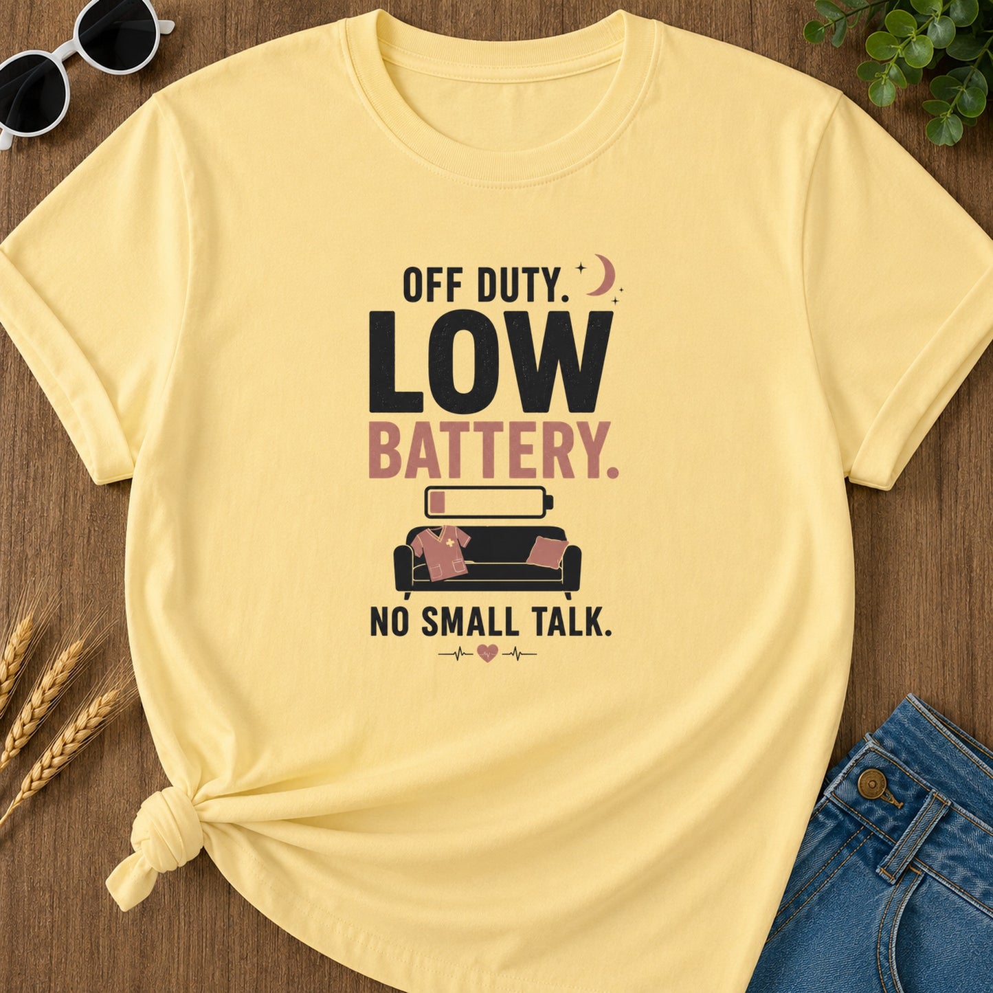 Off Duty Low Battery T-Shirt - Butter